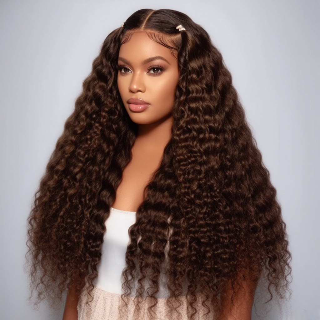 Chocolate Brown Jerry Curly  13x4 Frontal Lace