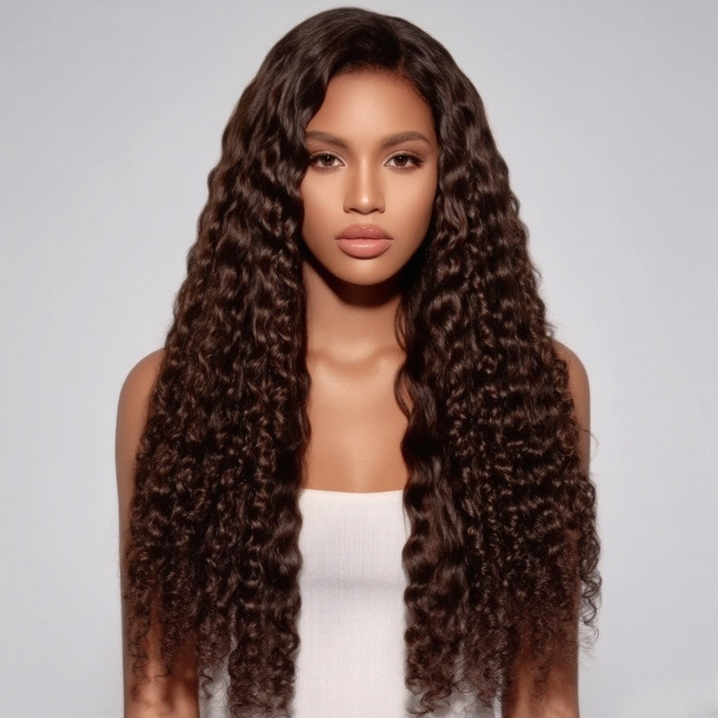 Chocolate Brown Jerry Curly  13x4 Frontal Lace