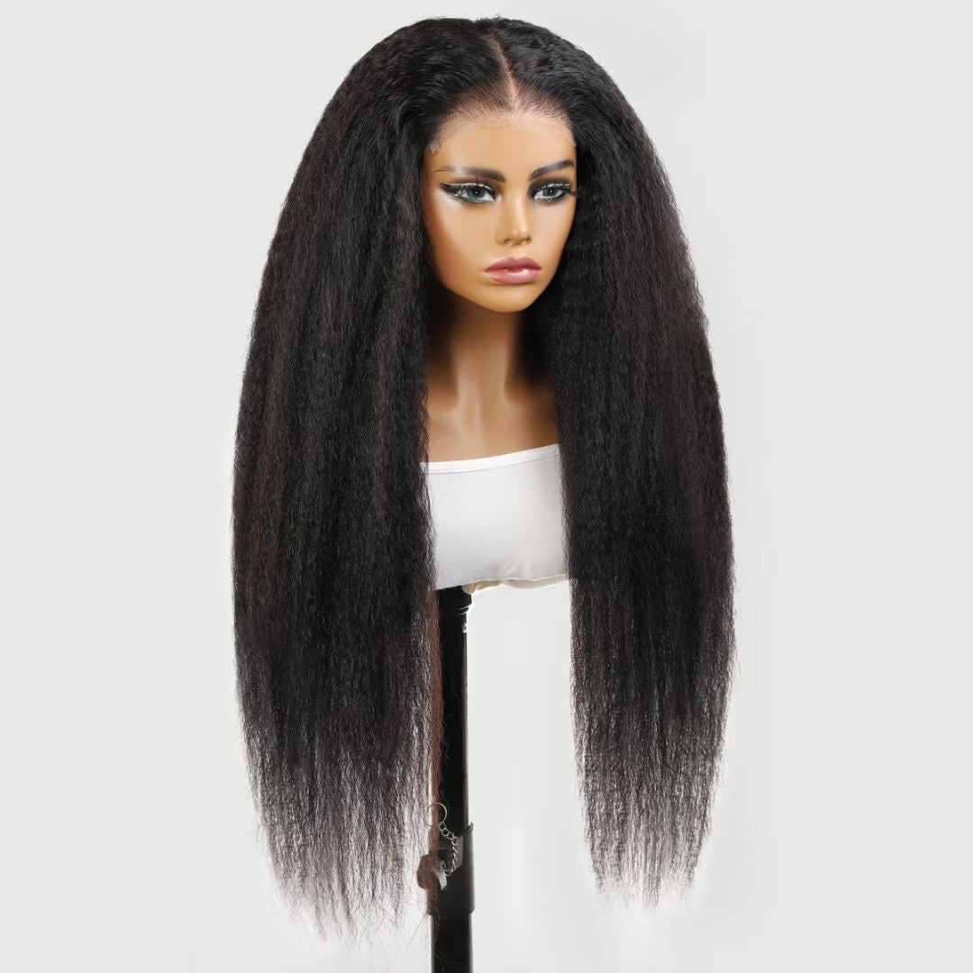 Royal Raw Remy hair - B1 Black Yaki Straight HD Lace glueless pre-plucked