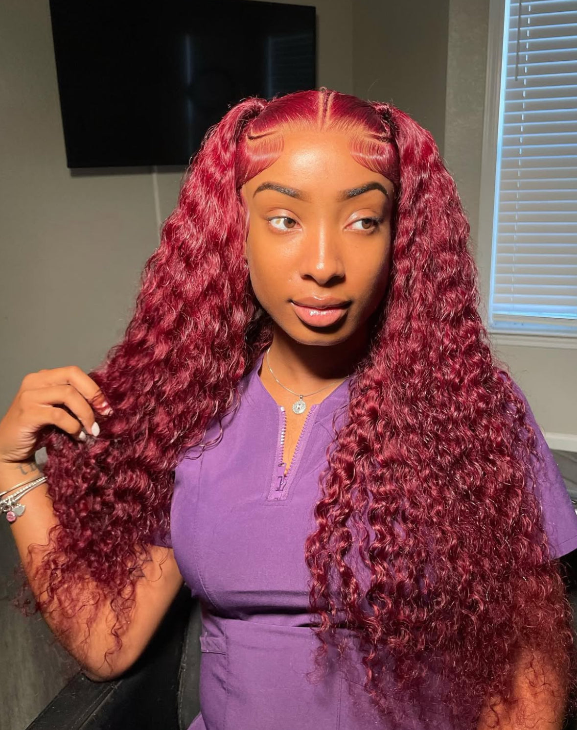 Mii+ Signature- #99J burgundy red deep curly glueless