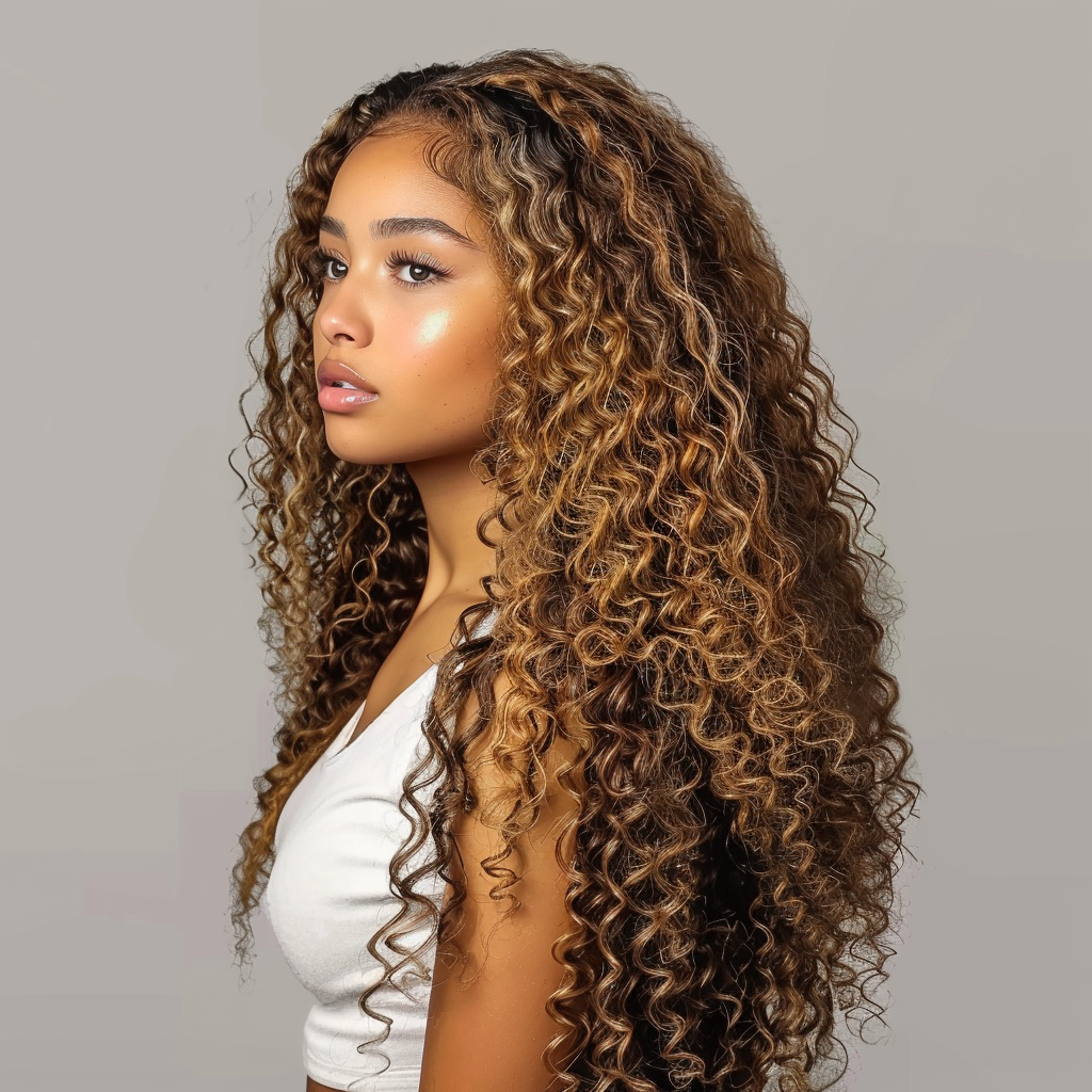 Mii+ Signature- Honey blonde piano hightlight jerry Curly 180% density