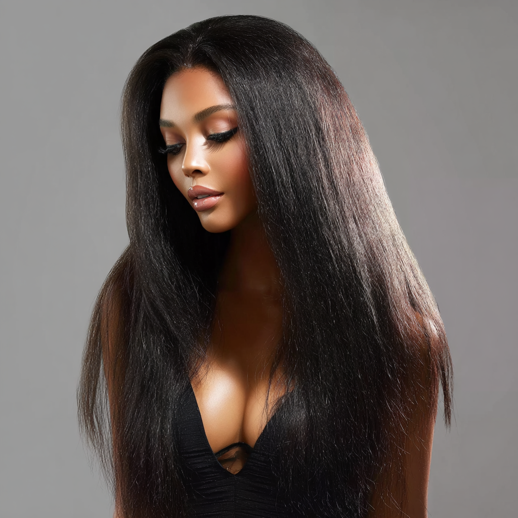 Royal Raw Remy hair - B1 Black Yaki Straight HD Lace glueless pre-plucked